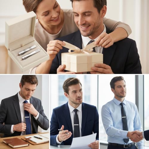 2 Pcs Tie Pins for Men, Classic Tie Clip Silver for Father Husband | Mens Tie Clip, Tie Bars for Men Stainless Steel, Formal Business Wedding Party Fathers Day Gift, Professional Fashion Designs