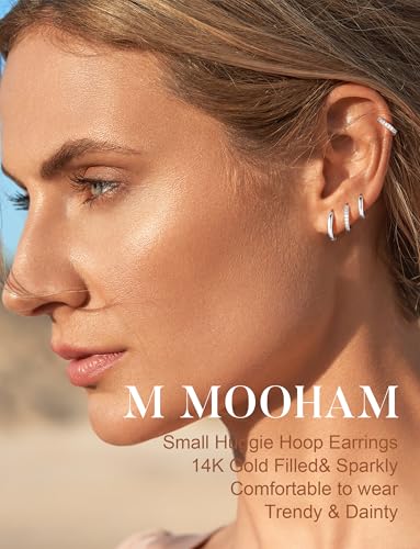 M MOOHAM Huggie Hoop Earrings for Women Teen Girls, 14K Gold Plated | Hypoallergenic Earring Set for Sensitive Ears, Small Huggie Hoops, Dainty Earrings Stack, Trendy Jewelry Gifts - color: Silver