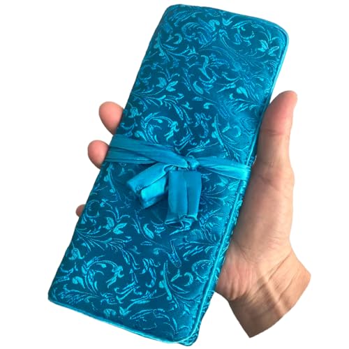 Embroidery Travel Jewelry Bag Roll Western Embroidered Flower Brocade Organizer with Tie Close Jewelry Roll for Women Girls (Blue) - color: 07 Blue