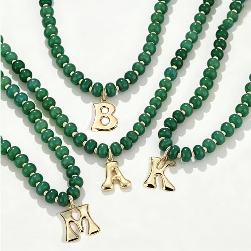 Initial Beaded Necklaces for Women,14K Gold Plated Bubble Letter Pendant Jewelry Gifts - color: acrylic neccklace-g