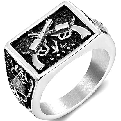 Jude Jewelers Stainless Steel Gun Military Milita Army Western Cowboy Signet Style Biker Ring - color: Silver