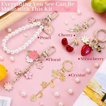 Wurosi 945PCS Bag Charm Kit Gold & Silver,Bag Charm Craft Supplies | Charms Lip Gloss Keychain Making Kit,Perfect DIY Jewelry Crafts Party, or Family Activity & Gift for Adults - color: 945 Pcs Gold+Silver Keychain Kit