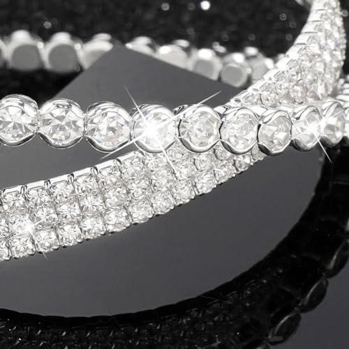 Suyi Rhinestone Bracelet for Women Silver Multilayer Cuff Bracelet Crystal Bridal Bracelets - color: Silver 5