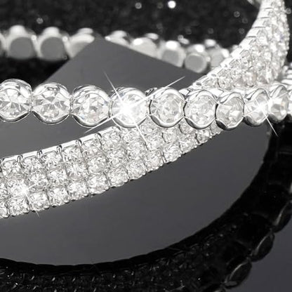 Suyi Rhinestone Bracelet for Women Silver Multilayer Cuff Bracelet Crystal Bridal Bracelets - color: Silver 5