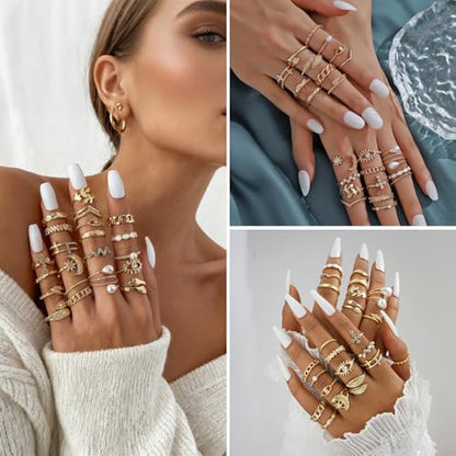 CHICUTIE Gold Knuckle Rings Set For Women Stackable Joint Finger Midi Rings Dainty Cubic Crystal Zirconia Simple Hollow Twist Cute Rings Pack Jewelry Gift - style: 52pcs Gold