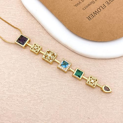 18K Gold Plated Seven Chakra Necklace for Women, Dainty Y Necklace Lariat Drop Pendant, Crystal Healing Yoga Jewelry Gifts - color: Gold 03