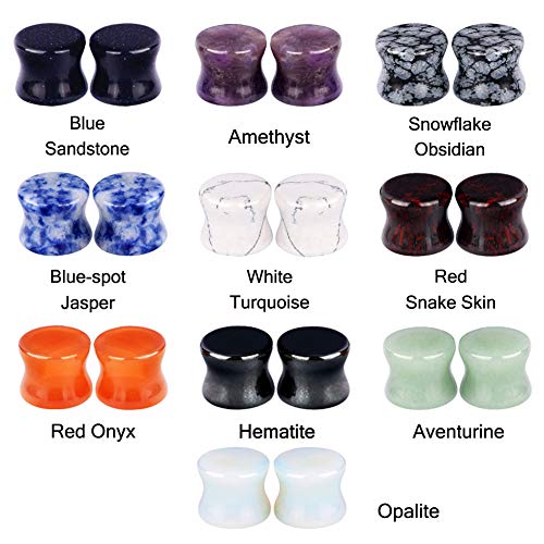 Longbeauty 20/30 Pcs Set Mixed Stone Saddle Double Flared Ear Tunnels Expander Plugs Stretcher 3MM-20MM - style: 10pairs, 1/2"(12mm)