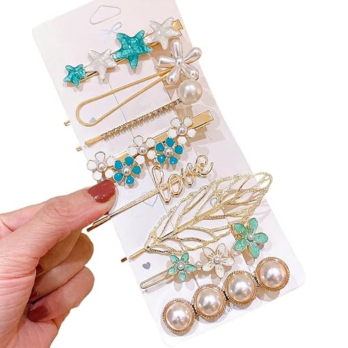 8PCS Pearl Hair Clips Hand-Woven Hair Accessories Kit for Girls and Young Ladies, Practical Items for Women on Holidays (Gold & Blue Mixed 8Pcs) - color: Gold & Blue Mixed 8Pcs