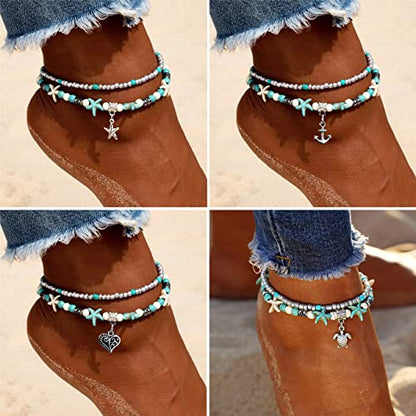 Suyi 5pcs Ankle Bracelets for Women Layered Beach Adjustable Anklets Boho Chain Anklet Foot Jewelry - color: 5pcs Set 4