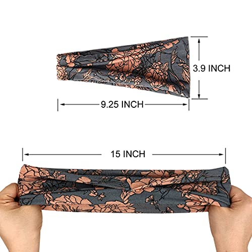 YONUF Boho Headbands For Women Fashion Wide Headband Yoga Workout Head Bands Hair Accessories Band 6 Pack - color: Flower4