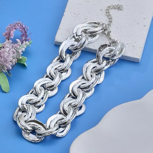 CSIYANJRY99 Chunky Gold Necklaces for Women,Multilayer Punk 80s Hip Hop Necklace,Layered Cuban Link Chain Statement Necklace 90s Freaknik Outfit Accessories for Women - color: Silver Chunky