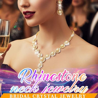 Nicute Pearl Jewelry Set Sparkly Rhinestone Necklace Earrings Sets Prom Costume Bridal Jewelry Set for Women - color: Gold