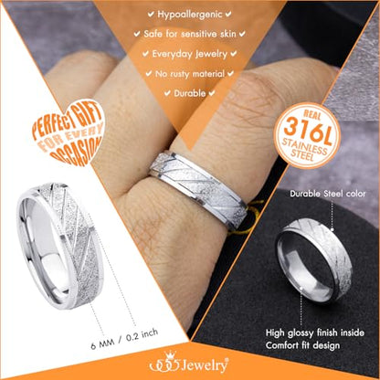 555Jewelry 4mm Sandblast Stainless Steel CZ Wedding Band Ring for Women & Men - color: Silver Style 9