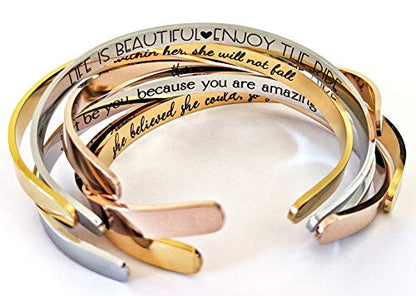 Personalized Stainless Steel Cuff Bracelet for Men & Women | Custom Engraved, Adjustable Bangle, Silver, Gold, Rose Gold, Black, or Rainbow, Front & Back Engraving