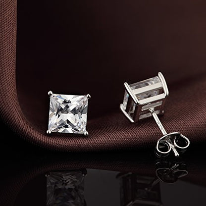 Jiamiaoi 18K White Gold Plated Stud Earrings 925 Sterling Silver Round and Square Cut Princess Cut 5A+ Cubic Zirconia Stud Earrings 4mm to 8mm Fashion Jewelry for Men Women - color: B-Silver-Square, size: 5mm