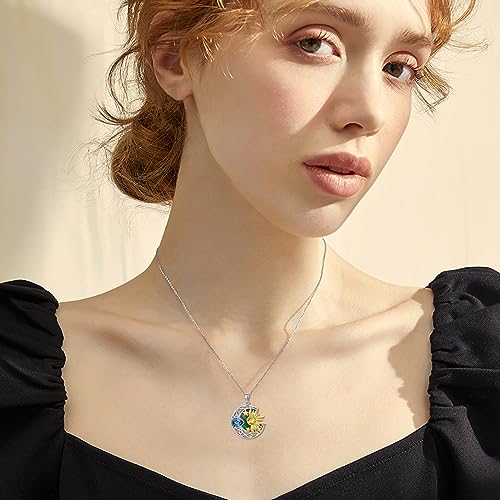 AOBOCO 925 Sterling Silver Moon Sun Star Necklace Celtic Jewelry for Women Girls - color: Silver&Gold&Malachite