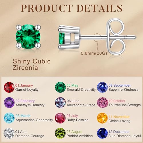 M MOOHAM Birthstone Stud Earrings, Hypoallergenic Dainty 14K Gold-Plated Stud Earrings Cubic Zirconia Cartilage Earring for Women Jewelry Gifts - color: Silver-04-April-Clear CZ