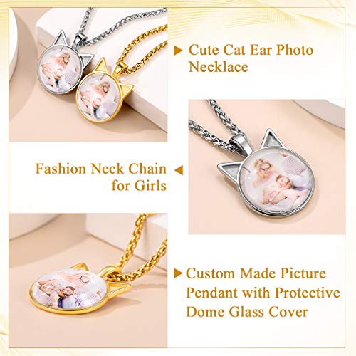 Custom4U Personalized Photo Necklace - Custom Heart/Oval/Round Charm Necklaces with Picture + Chain Adjustable - Stainless Steel/Acrylic Pendant Memorial Jewelry Christmas Gifts for Women - color: A-Gold Color