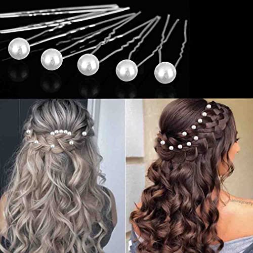 40Pcs Bridal Wedding Hair Pins, BetterJonny Crystal Pearl Flower Hair Barrettes U-Shape Hair Clips for Wedding Prom Bride Bridesmaid Women Girls