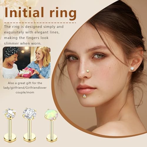 15Pcs 20G/18G/16G Flat Back Push in Stud Earrings 316L Surgical Stainless Threadless nose rings Medusa Piercing Jewelry Hypoallergenic Labret Studs Lip Rings ring for Women Men Be Equipped With Ball Grabber Tool - color: Golden, size: 20G(0.8MM)