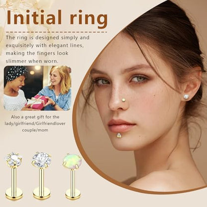 15Pcs 20G/18G/16G Flat Back Push in Stud Earrings 316L Surgical Stainless Threadless nose rings Medusa Piercing Jewelry Hypoallergenic Labret Studs Lip Rings ring for Women Men Be Equipped With Ball Grabber Tool - color: Golden, size: 20G(0.8MM)