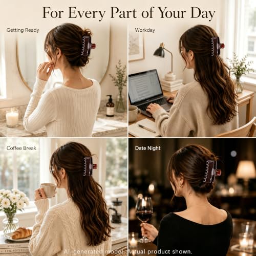 Ivyu 4-Inch Large Rounded Rectangle Hair Claw Clip for Women, Strong Hold - color: Transparent Brown