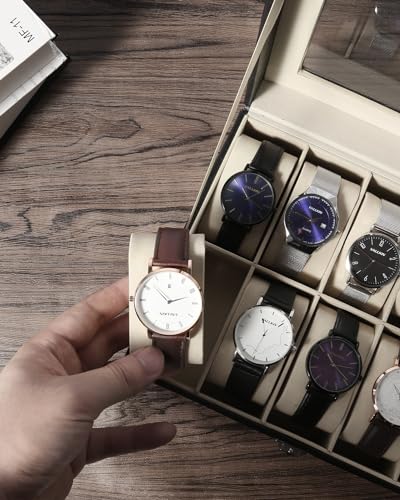 Uten Watch Box, 10 Slots Watch Case, Watch Box Organizer Jewelry Storage with Large Glass Lid, Watch Display Case, Watch Box for Men & Women | Black Watch Cases for Men and Women, removable Pillow, Velvety Inner Lining, Gifs for Graduation, Thanksgiving,