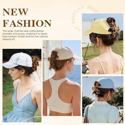 2 Pcs Large Hat Claw Clips for Women, Double Row Teeth Hair Claw Clips | Acetate Tortoise Shell Trucker Hat Hair Clips for Baseball Cap, Fit for Thin Thick Hair Hat Hairstyles,Gifts Hair Accessories
