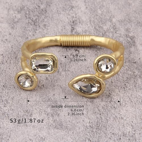 GelConnie Chunky Cuff Bangle Bracelet for Women, Statement Jewelry | Gold and Silver Tone Cuff Bangles with Resin, Crystal and Textured Accents for Party, Vacation and Dressy Looks - style: Bangle 04-Clear Crystal