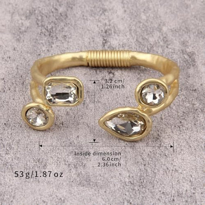 GelConnie Chunky Cuff Bangle Bracelet for Women, Statement Jewelry | Gold and Silver Tone Cuff Bangles with Resin, Crystal and Textured Accents for Party, Vacation and Dressy Looks - style: Bangle 04-Clear Crystal