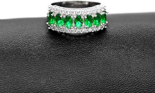 Uloveido Beautiful Women's 7 Stones Wedding Band Oval Cubic Zirconia Engagement Anniversary Rings J501 - color: Platinum-Green