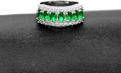 Uloveido Beautiful Women's 7 Stones Wedding Band Oval Cubic Zirconia Engagement Anniversary Rings J501 - color: Platinum-Green