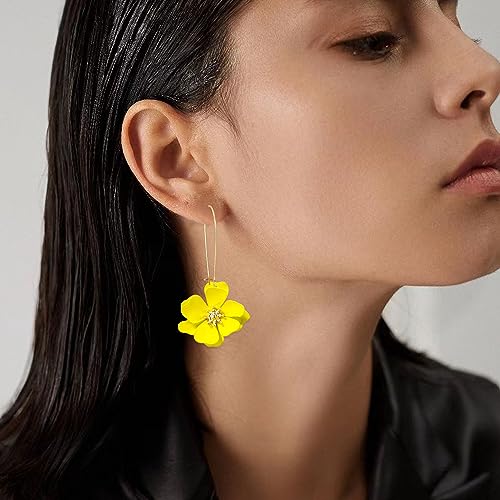 Bohemian Daisy Flower Matte Floral Long Petal Drop Dangle Earrings Layered Tiered for Women Chic Boho Wedding Jewelry - color: Yellow