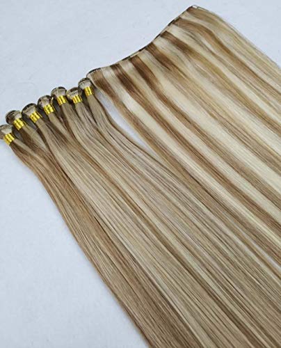 18" Hand-Tied Weft Hair, 8 Bundles, 100 grams, Soft Silky Straight,100% Human Remy Weft Hair Extensions #18/613 Dark Blonde mixed with Platinum Blonde