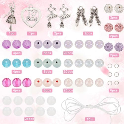 SUNNYCLUE 1 Box 6 Set Ballet Bracelet Making Kit Adjustable Bracelets Dancer Ballerina Charms Acrylic Transprent Rhinestone Beads for Jewellery Making Kits Beginner Adult Women Holiday Supplies - style: Dance 1