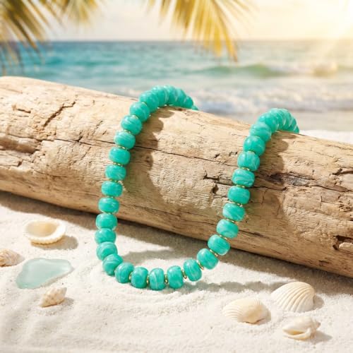 Chunky Colorful Choker Necklace for Women - Summer Beach Round Resin Beads Necklace, Trendy Statement Summer Beach Jewelry Birthday Gifts for Vacation Holiday - color: 14mm Light Bule Beads