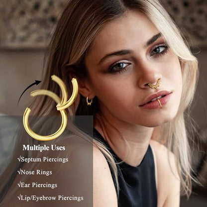 Besteel Hypoallergenic Septum Rings 16G 8mm Surgical Steel Clicker Nose Rings Hoops Set Small Lip Cartilage Helix Daith Piercing Jewelry for Women Men 16 Pcs Gold Silver Black - color: Gold