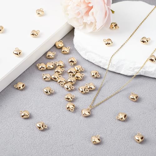 MARFOREVER 40 Pcs 18K Gold Heart Charms for Jewelry Making Valentines Charm | 3D Love Heart Shape Dangle Pendants Charms, Mother's Day Valentine's Gifts, Bracelet Necklace Earrings Making DIY Crafts - style: Gold Heart