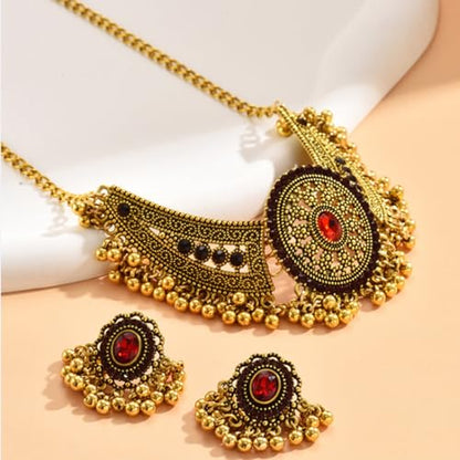 Frodete Indian Jewelry Sets for Women Traditional Bohemian Wedding Jewelry Set Indian Dresses for Women Oxidized Ethnic Party Prom Wear - color: C2:red indian necklace earring sets