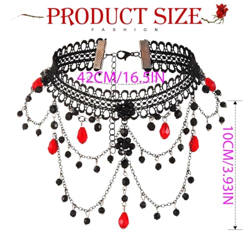 ACEDRE Gothic Lace Bead Choker Necklace Black Red Vampire Collar for Women | Halloween Victorian Costume Necklaces Jewelry