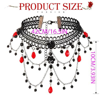 ACEDRE Gothic Lace Bead Choker Necklace Black Red Vampire Collar for Women | Halloween Victorian Costume Necklaces Jewelry