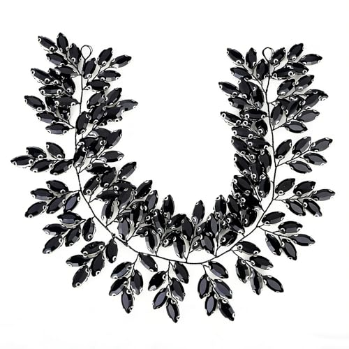 Missgrace Women Silver Green Black Red Blue Handmade Full Crystal Rhinestone Large Headband Hair Vine Shinny Headpiece Bridal Wedding Hair Accessories for Women (Black) - color: Black