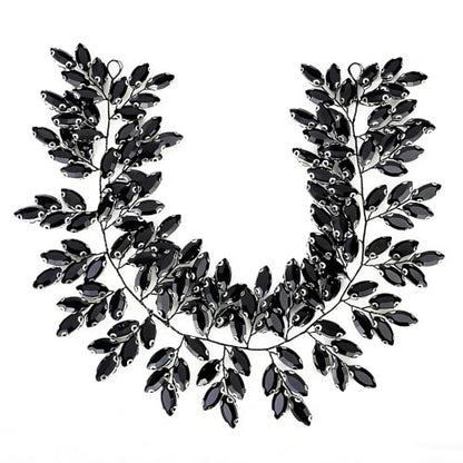Missgrace Women Silver Green Black Red Blue Handmade Full Crystal Rhinestone Large Headband Hair Vine Shinny Headpiece Bridal Wedding Hair Accessories for Women (Black) - color: Black
