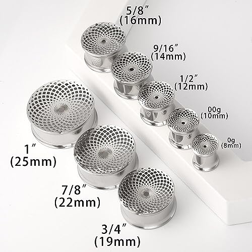1 Pair New Classic gauges Ear Plugs Tunnels Hypoallergenic 316 Stainless Steel Ear Gauges 8mm-25mm (0G-1") Body Piercing Jewelry - color: Silver-1407, size: 9/16" (14mm)