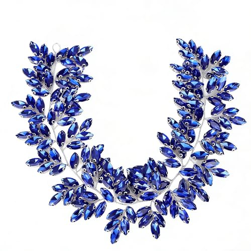 Missgrace Women Silver Green Black Red Blue Handmade Full Crystal Rhinestone Large Headband Hair Vine Shinny Headpiece Bridal Wedding Hair Accessories for Women (Blue) - color: Blue