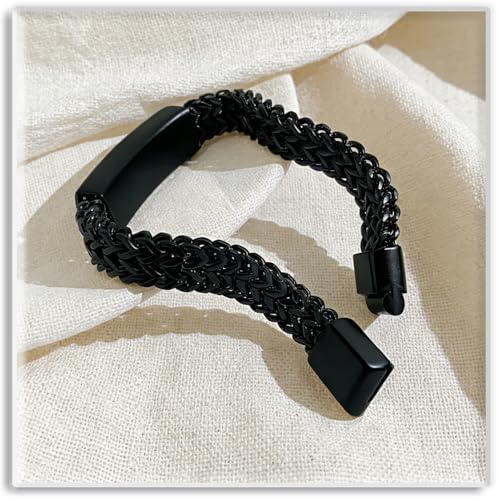 Xusamss Mens Cuban Link Bracelet Stainless Steel Double Layer Chain Jewelry Heavy Blank Bar Design Link Bracelet for Men - color: Black