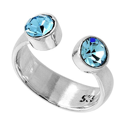 Sterling Silver Birthstone Colors Crystal Toe Ring for Women Open Top Midi Ring Knuckle Ring Adjustable sizes 2 to 4 - style: Aqua Blue