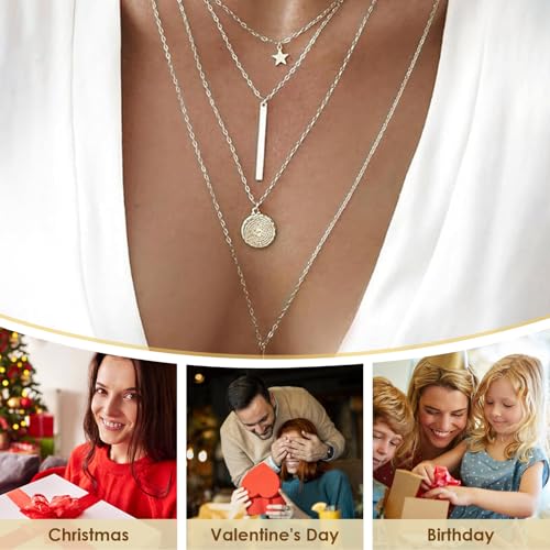 Necklace for Women with Circle and Bar Pendants Layered Jewelry Versatile Design - color: Golden buckle