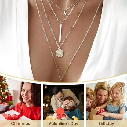 Necklace for Women with Circle and Bar Pendants Layered Jewelry Versatile Design - color: Golden star