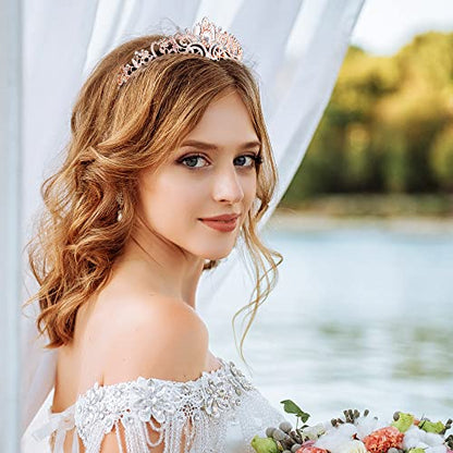 Crystal Tiara Crowns For Women Girls Princess Elegant Crown with Combs Women's Headbands Bridal Wedding Prom Birthday Party - color: Rose Gold Crown 5PCS, size: 5Pcs